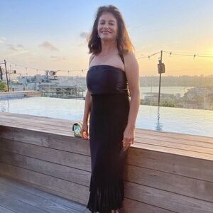 Versace Black Strapless Midi Dress with Fringe Hem